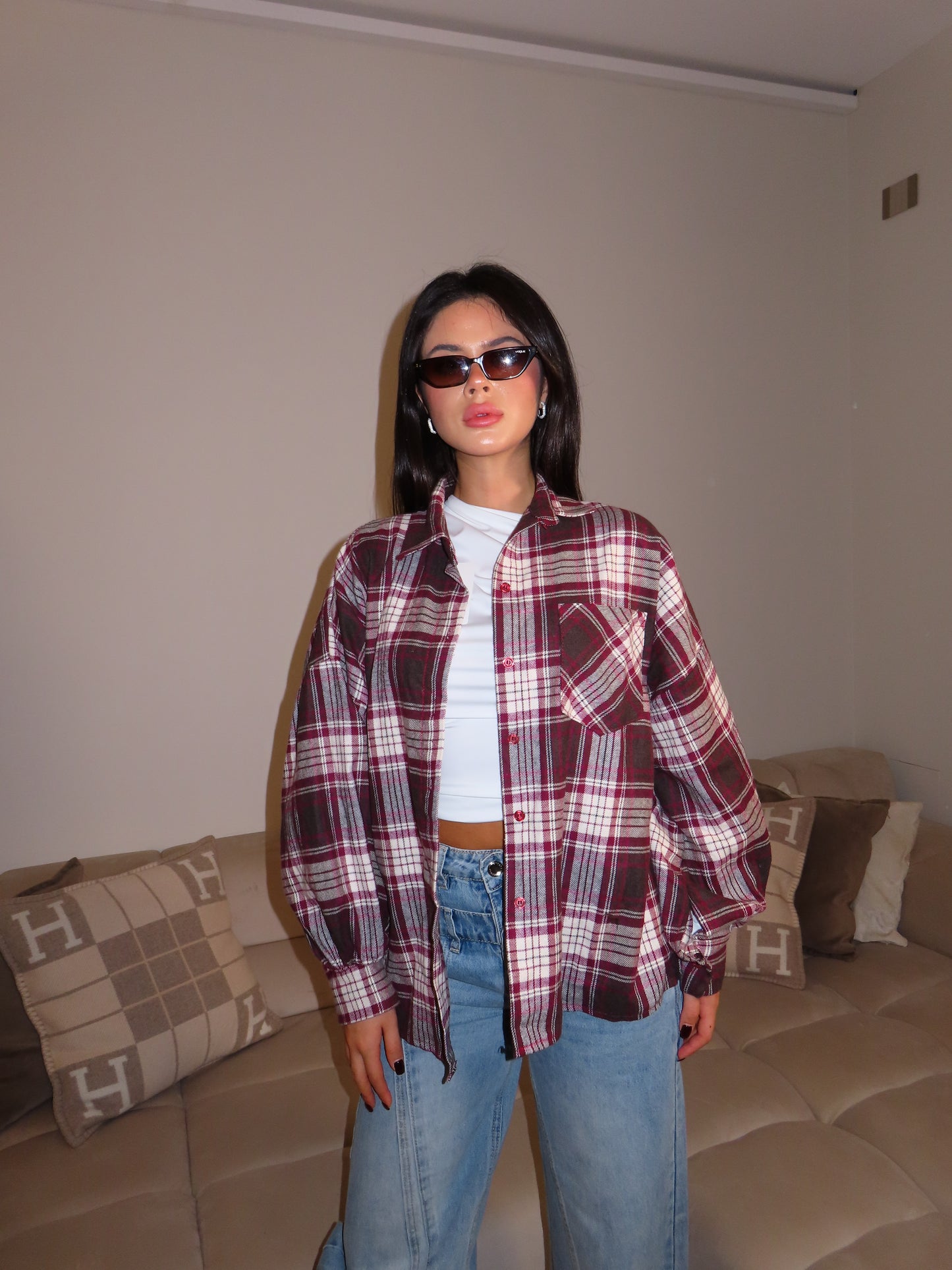 CAMICIA A QUADRI bordeaux