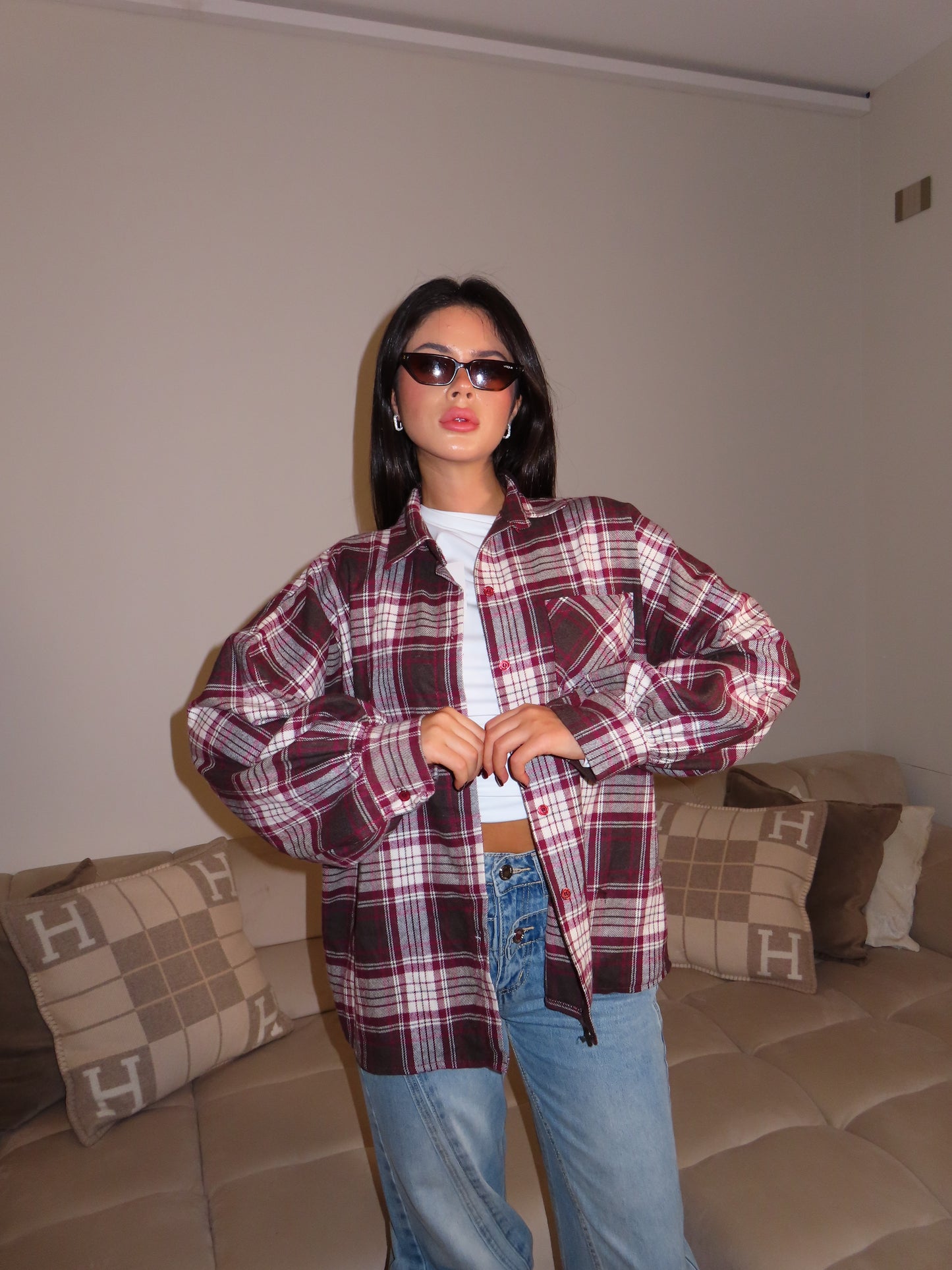CAMICIA A QUADRI bordeaux