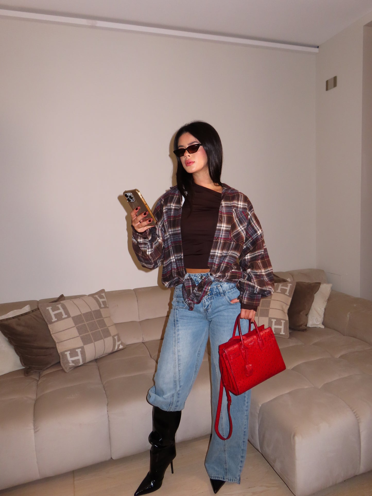 CAMICIA A QUADRI marrone