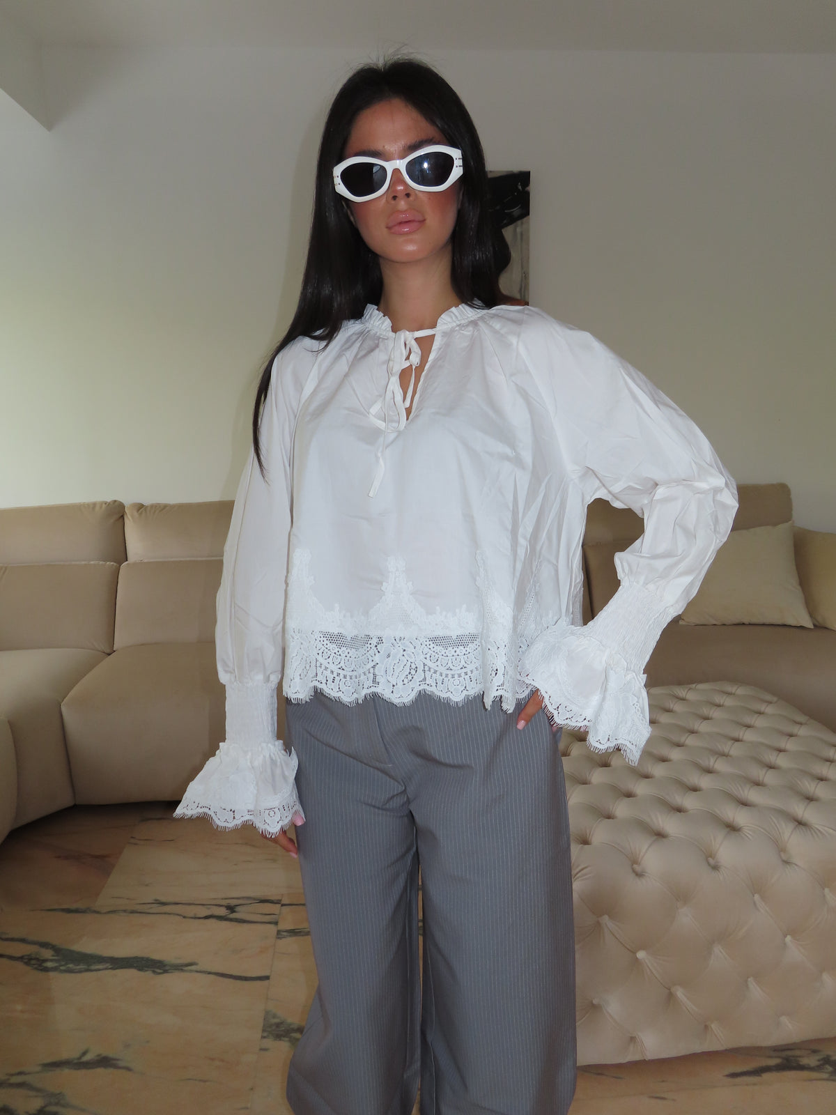 Camicia Boho BIANCO/NERO