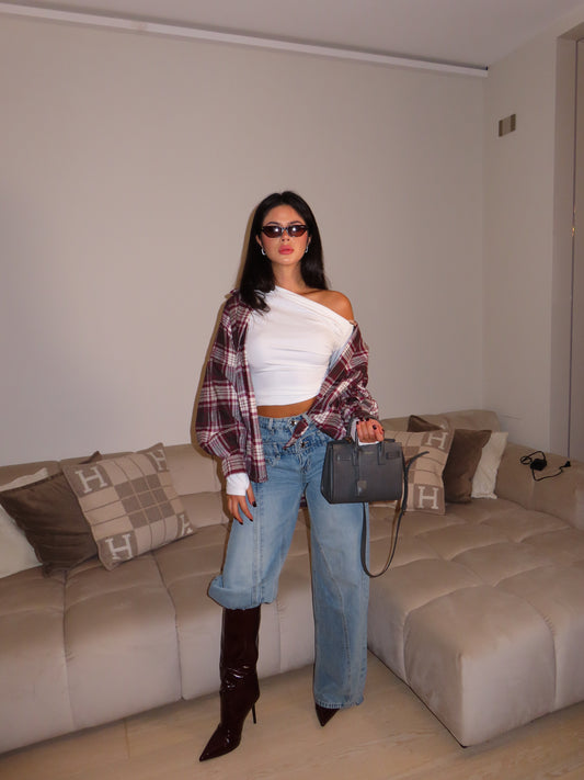 CAMICIA A QUADRI bordeaux
