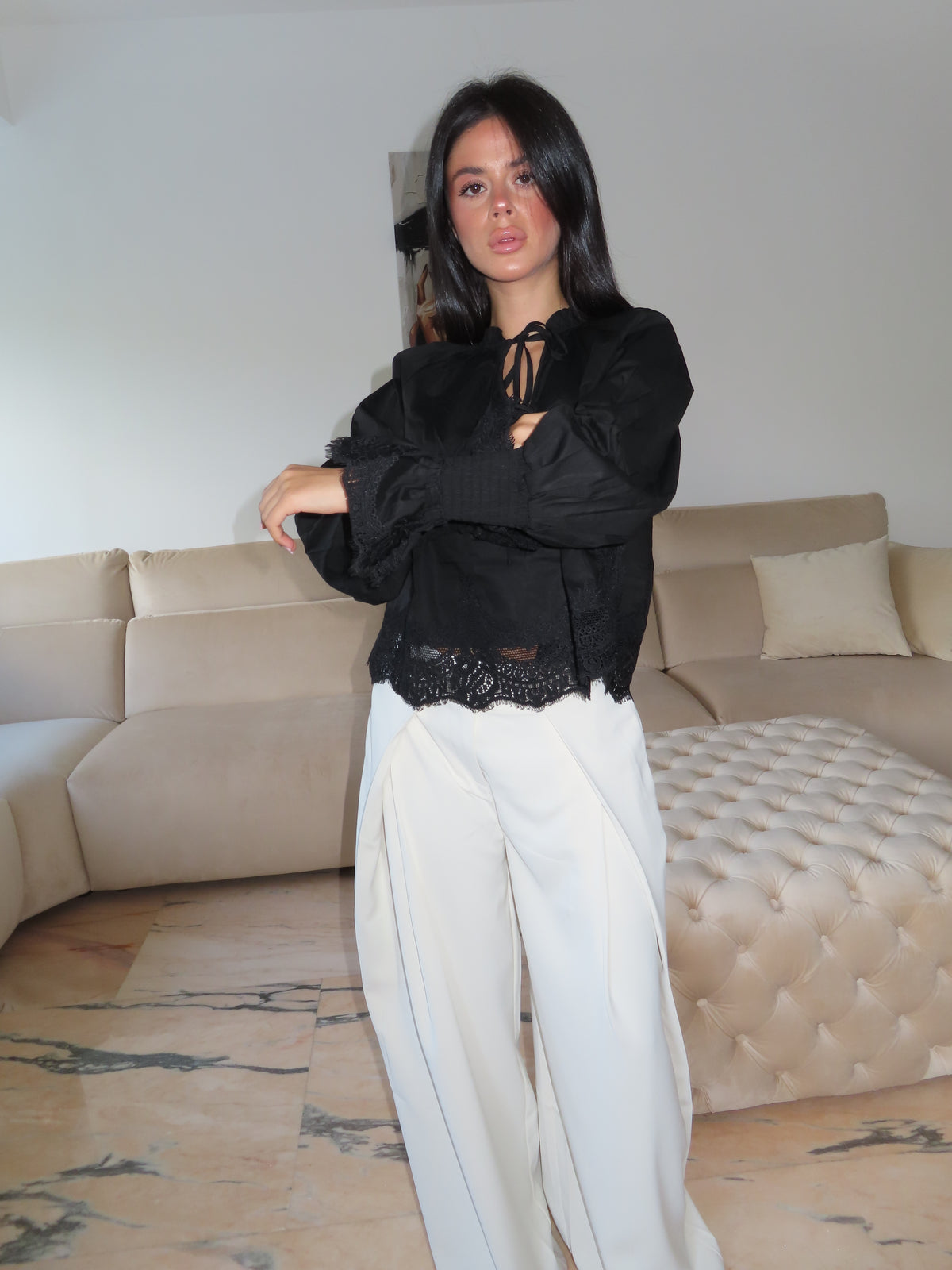 Camicia Boho BIANCO/NERO