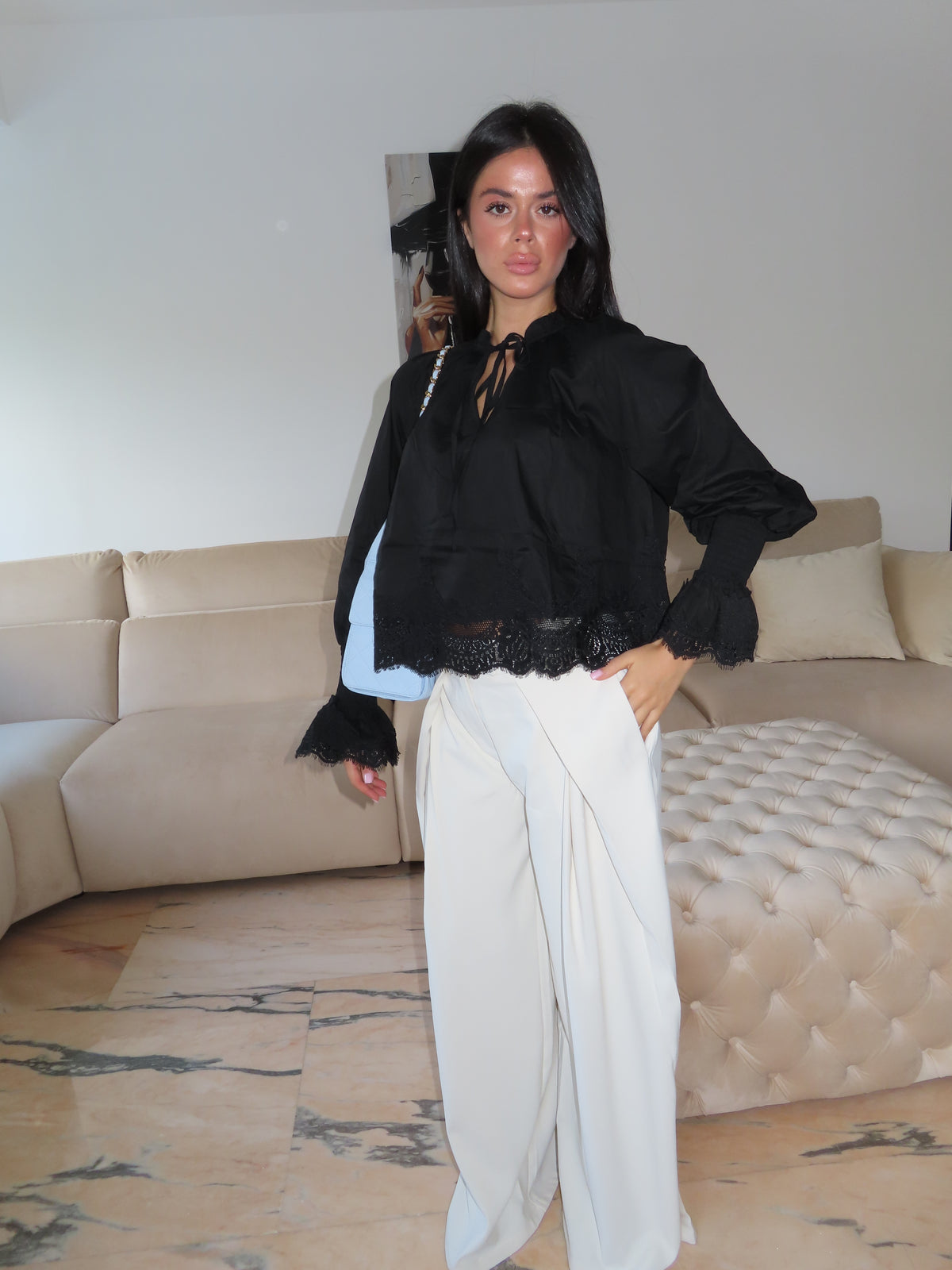 Camicia Boho BIANCO/NERO