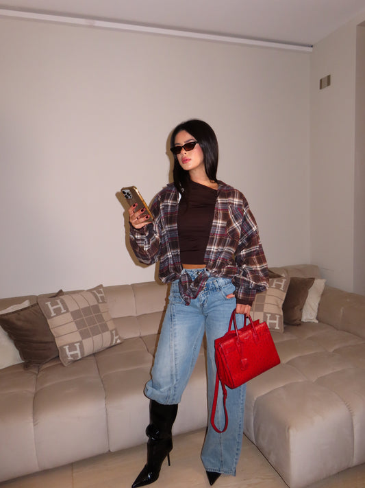 CAMICIA A QUADRI marrone