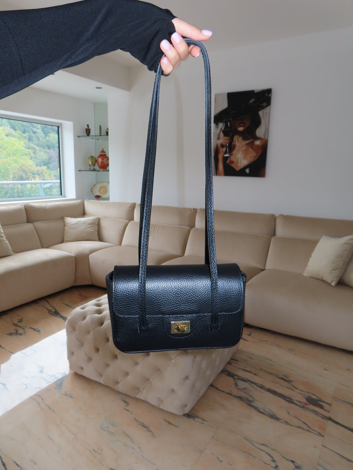 Borsa Vitto VERA PELLE Made In Italy NERO-ROSSO